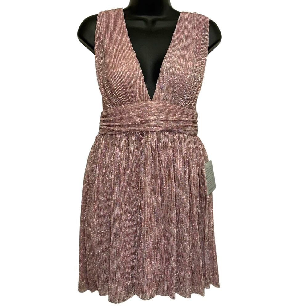 NWT Lulu's Ailey Skater Dress Pink‎ Metallic Mini